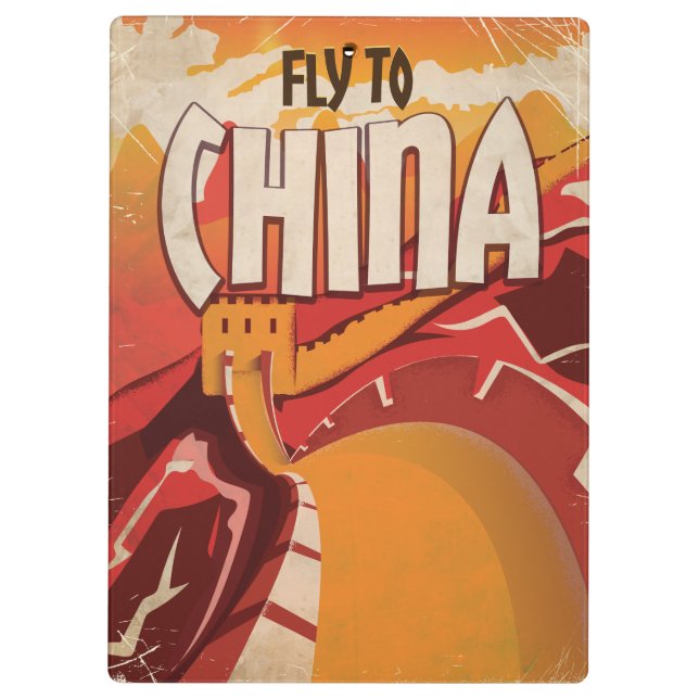 Fly To China Vintage Reiseplakat Klemmbrett (Rückseite)