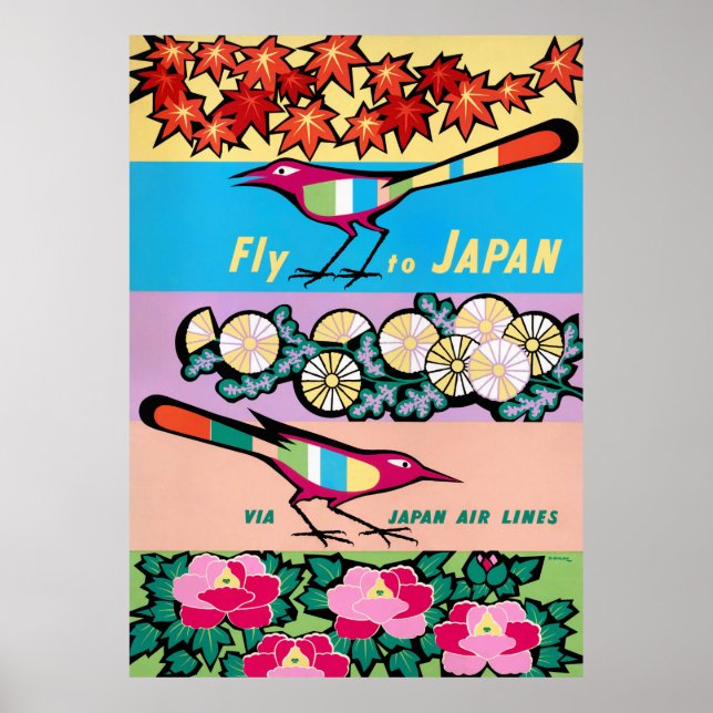 Fly to Japan Vintage Travel Poster wiederhergestel (Vorne)