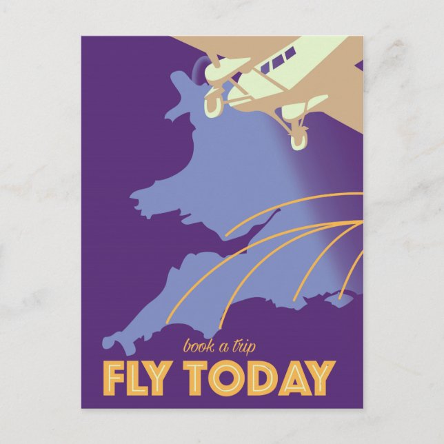 Fly Today Vintag Style travel poster Postkarte (Vorderseite)