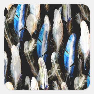 Fly Watercolor Federn: Nahtloser Hintergrund Quadratischer Aufkleber