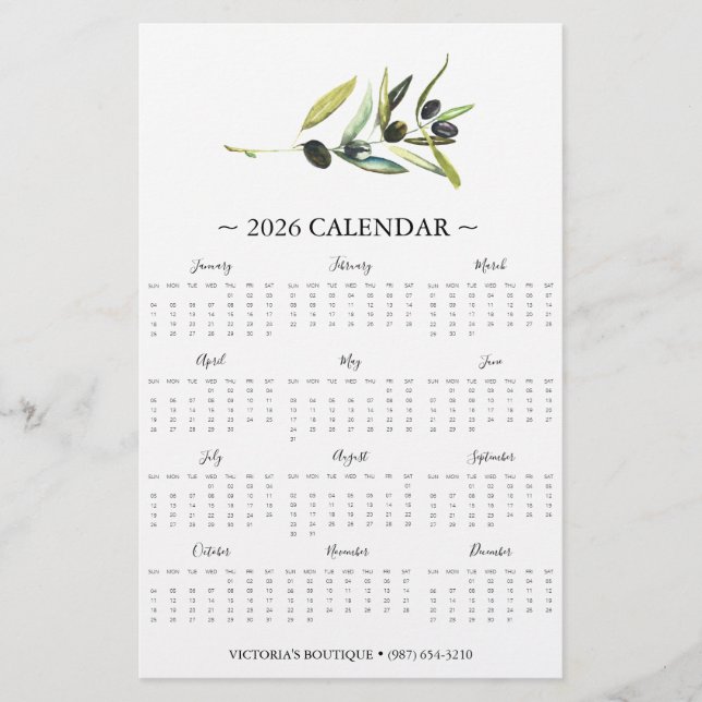 Flyer Botanischer Olivenzweig 2025 Kalender (Vorne)