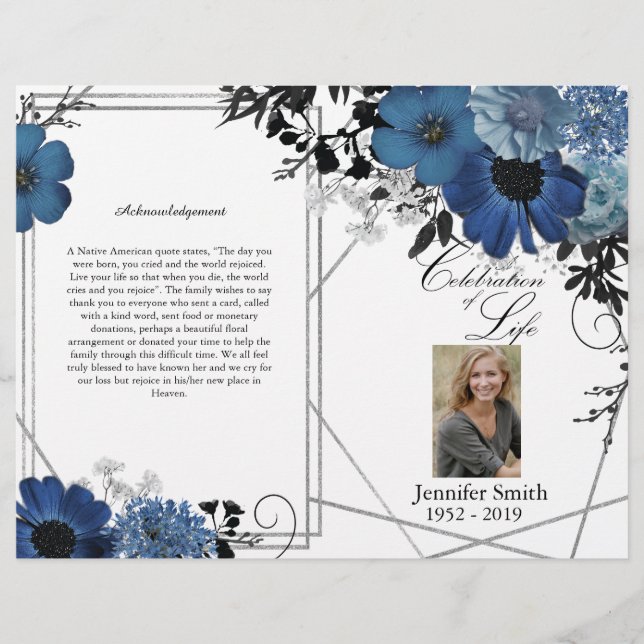 Flyer des Blue Black Geometric Floral Funerary Pro (Vorne)