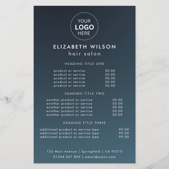 Flyer des einfachen Salon Service Menüs (Vorne)