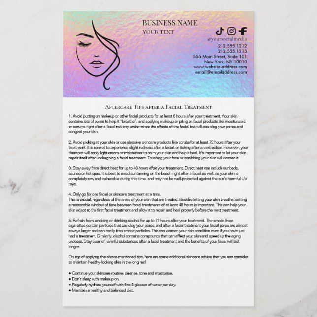 Flyer für die Nachbehandlung von Gesichtsbehandlun (Vorne)