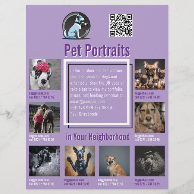 Flyer für Haustier-Fototermine mit QR-Code und Abr (Vorne)