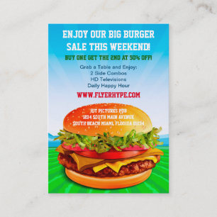 Flyer Hype Burger Cafe Restaurant Eatery Essen Visitenkarte