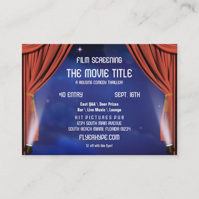 Flyer Hype Curtain Stage Cinema Film Screening Visitenkarte (Vorderseite)