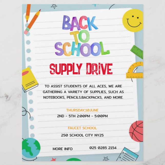 Flyer "Paper Back to School Supply Drive" (Vorne)