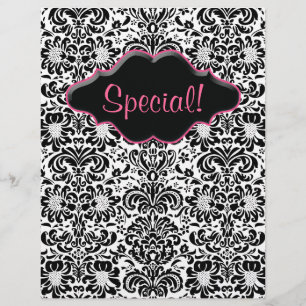 Flyer Salon Floral Damask Schwarz-weiß Rosa