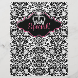 Flyer Salon Floral Damask Schwarz-weiß Rosa Krone