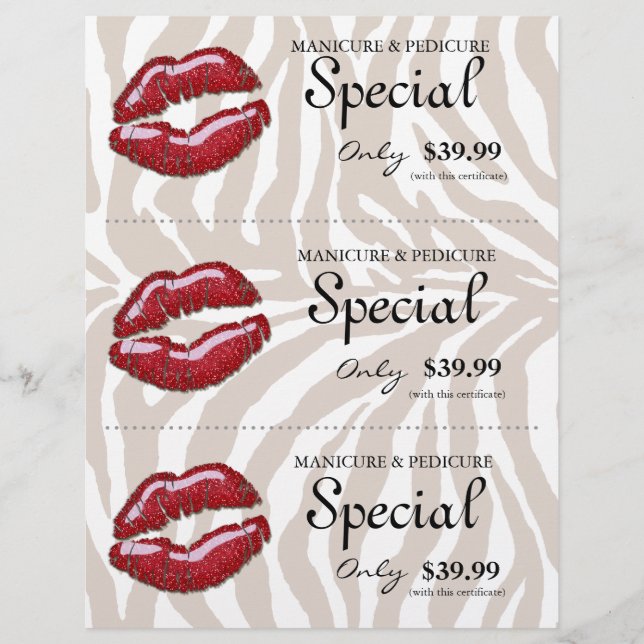 Flyer Schöne Rote Lippen Zebra Beige (Vorderseite)