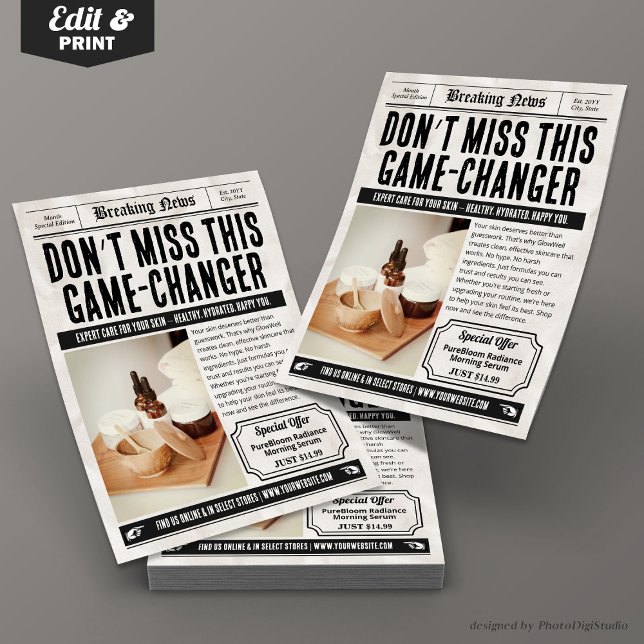 Flyer von Zeitungen | Retro-Werbung für kleine Unt (Newspaper Product Flyer | Retro Small Business Ads)