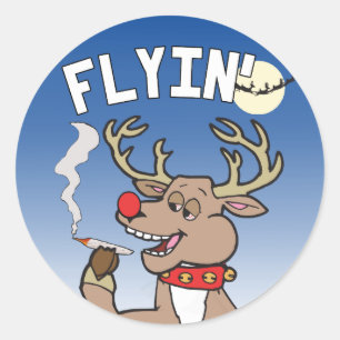 Flyin' Rudolph Runder Aufkleber