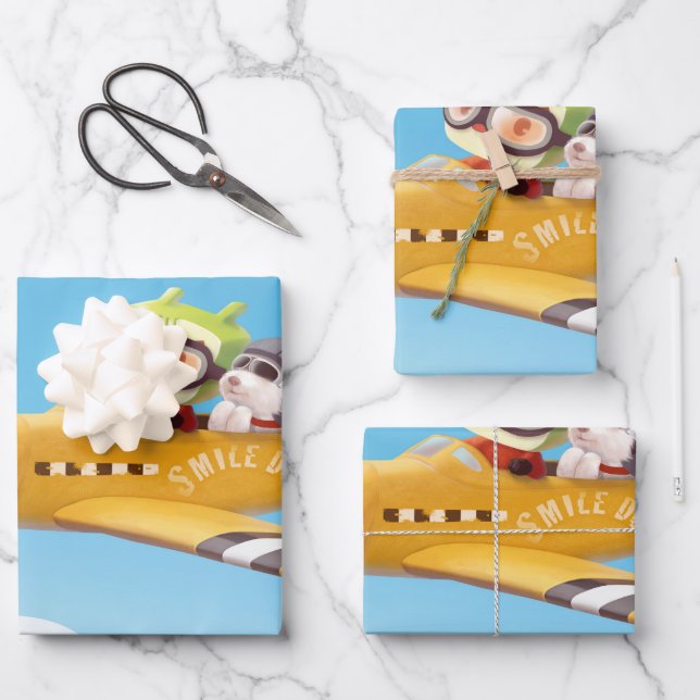 Flying Adventure mit Hund Geschenkpapier Set (Vorderseite)