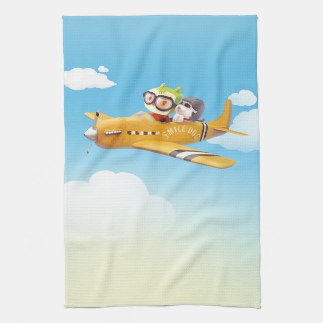 Flying Adventure mit Hund Geschirrtuch (Vertikal)