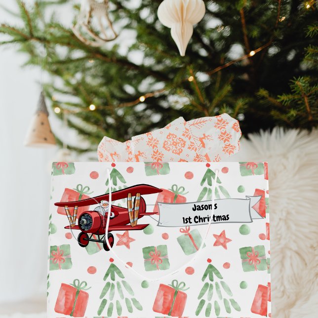 Flying Airplane, the First Christmas Personalisier Große Geschenktüte (Von Creator hochgeladen)