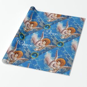 FLYING ANGEL / BLAU GEMS CHRISTMAS JOY PEACE LIEBE GESCHENKPAPIER