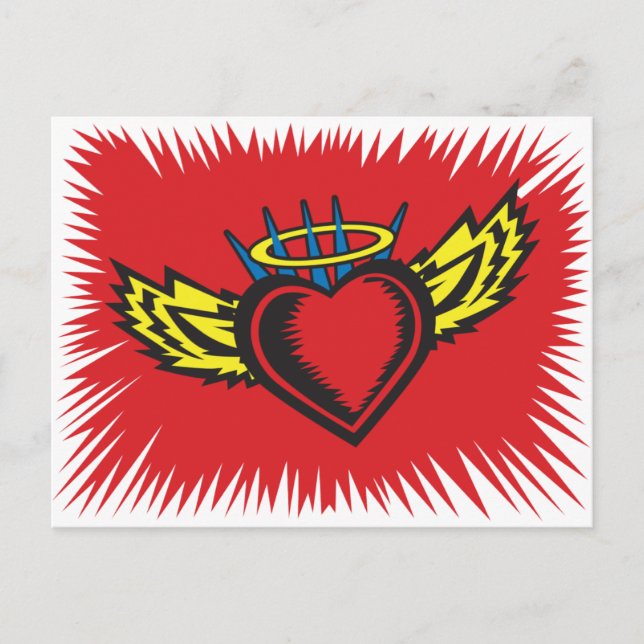 Flying Angel Heart Tattoo Postkarte (Vorderseite)