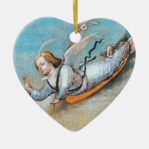 FLYING ANNUNCIATION ANGEL ,BLUE CHRISTMAS HEART KERAMIKORNAMENT