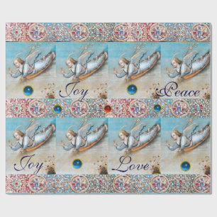 FLYING ANNUNCIATION ANGEL RED BLUE GEMSTONES Xmas Geschenkpapier