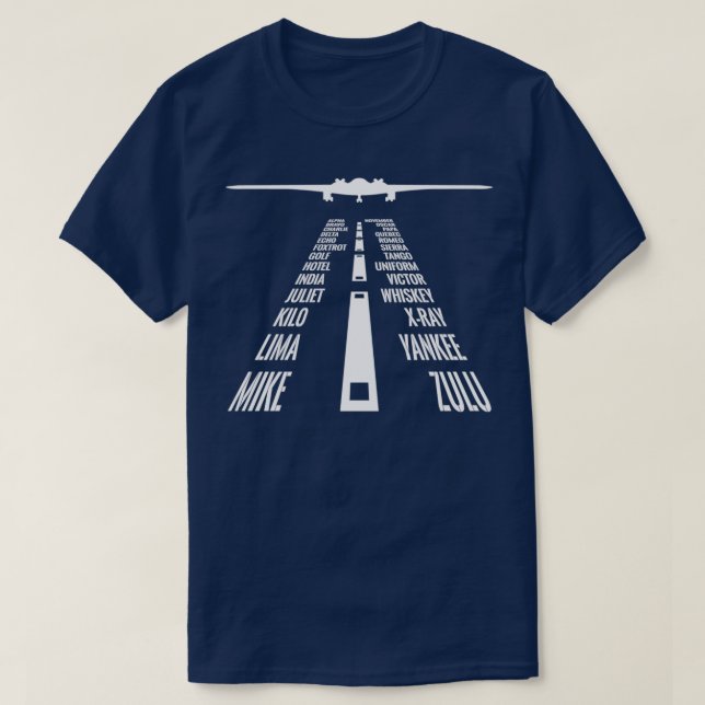 Flying B2 Bomber Pilot Phonetische Alphabet Runway T-Shirt (Design vorne)