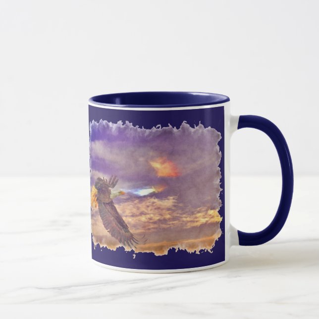 Flying Bald Eagle & Crepuscular Sky Wildlife Art Tasse (Rechts)