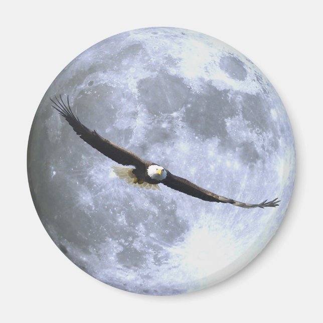 Flying BALD EAGLE & FULL MOON Wildlife Magnet (Vorne)
