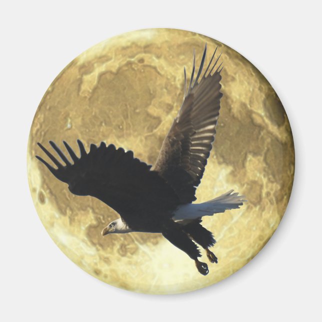 Flying BALD EAGLE & FULL MOON Wildlife Magnet (Vorne)