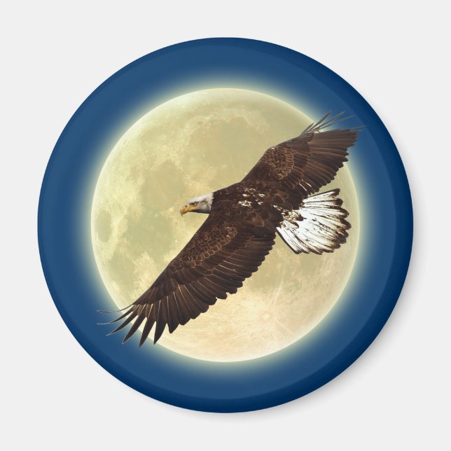 Flying BALD EAGLE & FULL MOON Wildlife Magnet (Vorne)