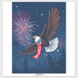 Flying Bald Eagle mit USA Flag Scarf & Fireworks Aufkleber