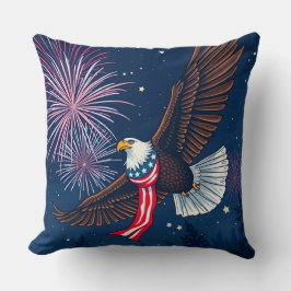Flying Bald Eagle mit USA Flag Scarf & Fireworks Kissen