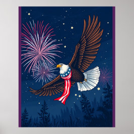 Flying Bald Eagle mit USA Flag Scarf & Fireworks Poster