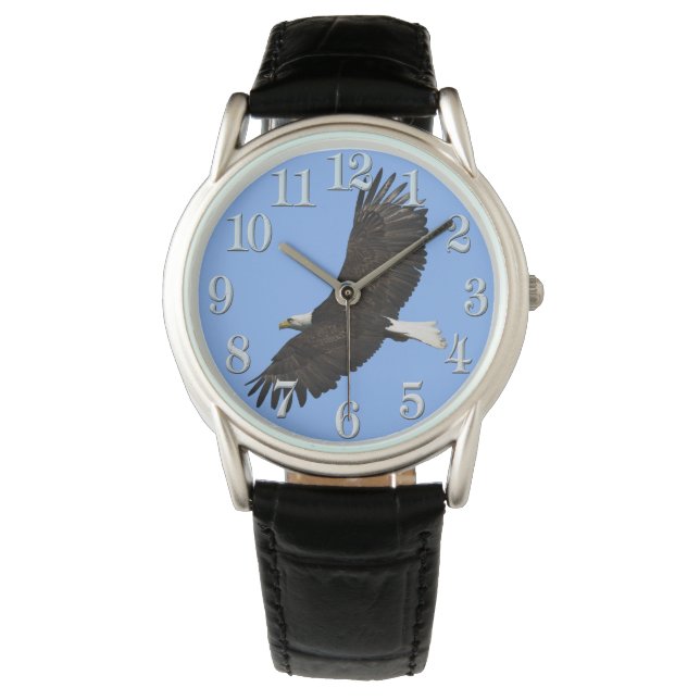 Flying Bald Eagle und Blue Sky Wildlife Wristwatch Armbanduhr (Vorderseite)