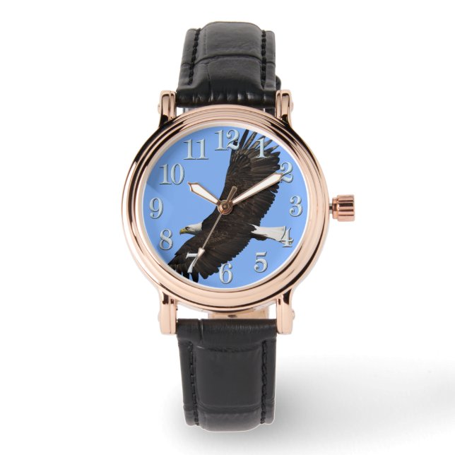 Flying Bald Eagle und Blue Sky Wildlife Wristwatch Armbanduhr (Vorderseite)