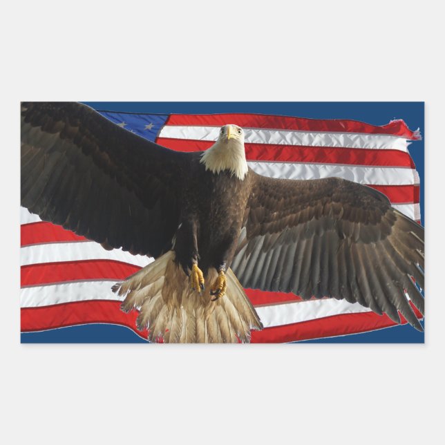 Flying Bald Eagle USA Patriotic Gift Rechteckiger Aufkleber (Vorderseite)