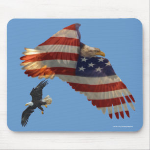 Flying Bald Eagles & U.S. Flag Patriotic Mousemat Mousepad