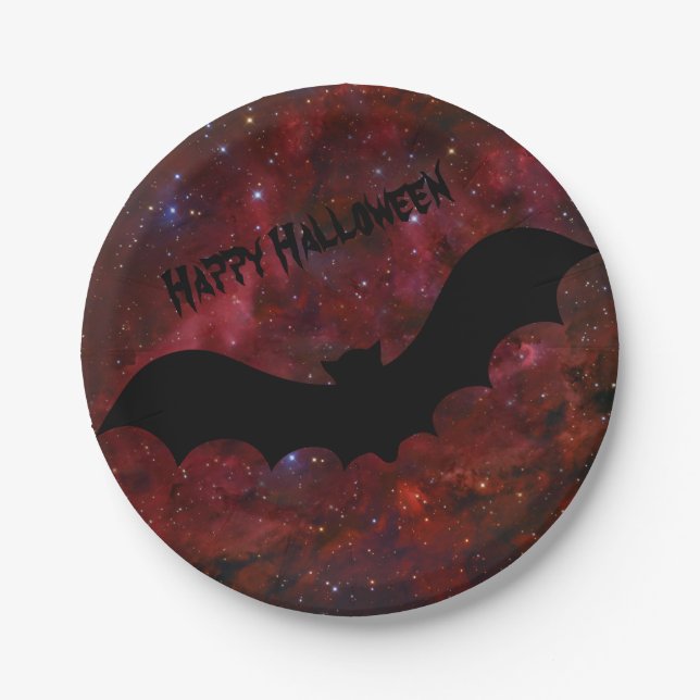 Flying Bat Bloody Red Sky Halloween Paper-Teller Pappteller (Vorderseite)