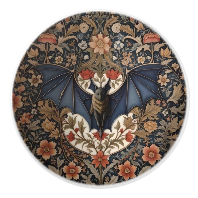 Flying Bat - Modern William Morris Floral Keramikknauf (Vorderseite)