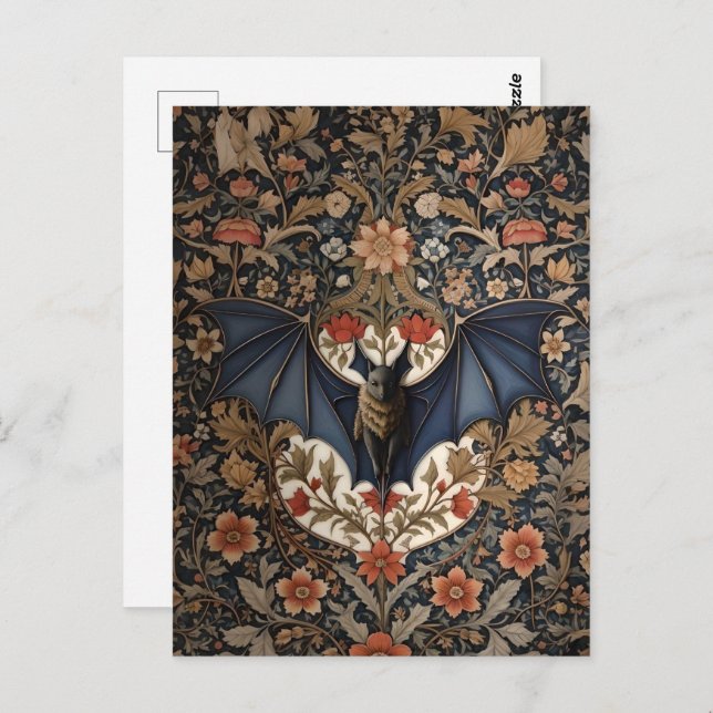Flying Bat - Modern William Morris Floral Postkarte (Vorne/Hinten)