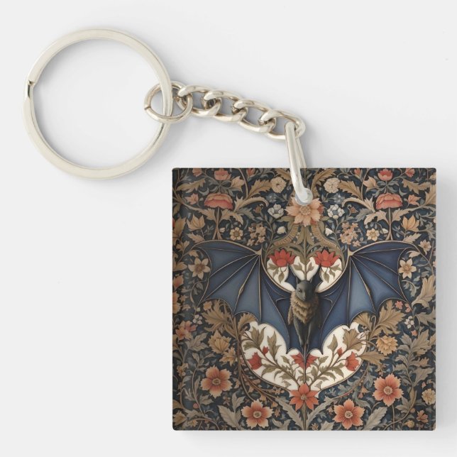 Flying Bat - Modern William Morris Floral Schlüsselanhänger (Vorderseite)