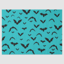 Flying Bats on Teal Tissue Paper