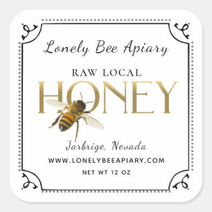 Flying Bee Metallic Gold Honey Label extravagante Quadratischer Aufkleber