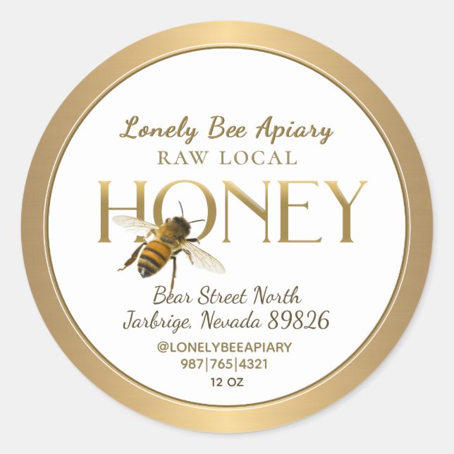 Flying Bee Raw Local Honey Label Weiß Runder Aufkleber (Vorderseite)