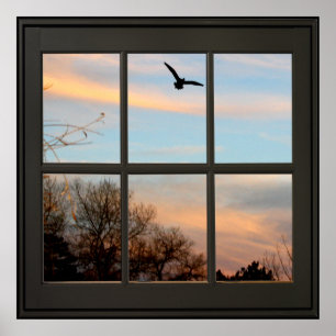 Flying Bird-Imitate Window Illusion 24x24 Schwarz Poster