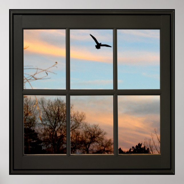 Flying Bird-Imitate Window Illusion 24x24 Schwarz Poster (Vorne)