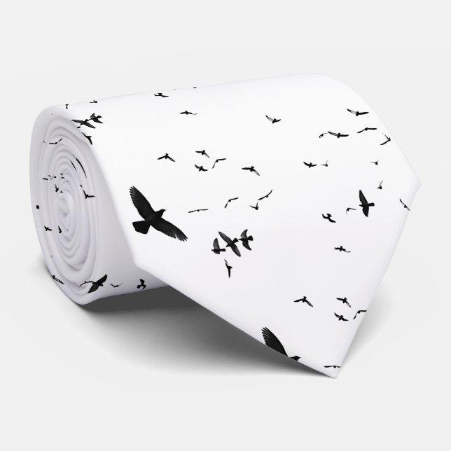 Flying Birds Black and White Neck Tie Krawatte (Gerollt)