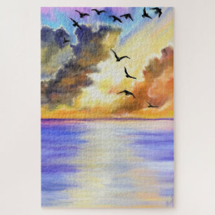 Flying Birds on Sea Sunset Puzzle - Malerei