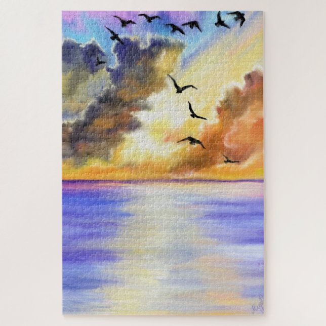 Flying Birds on Sea Sunset Puzzle - Malerei (Vertikal)