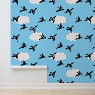 Flying Birds-Silhouetten und Wolken-Design Tapete