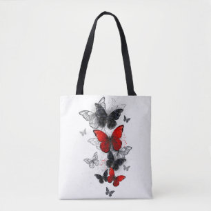 Flying Black and Red Morpho Butterfliegen